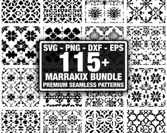 Marrakix Moroccan Tile patterns, Seamless design bundle. Instant download png, dxf, eps, svg