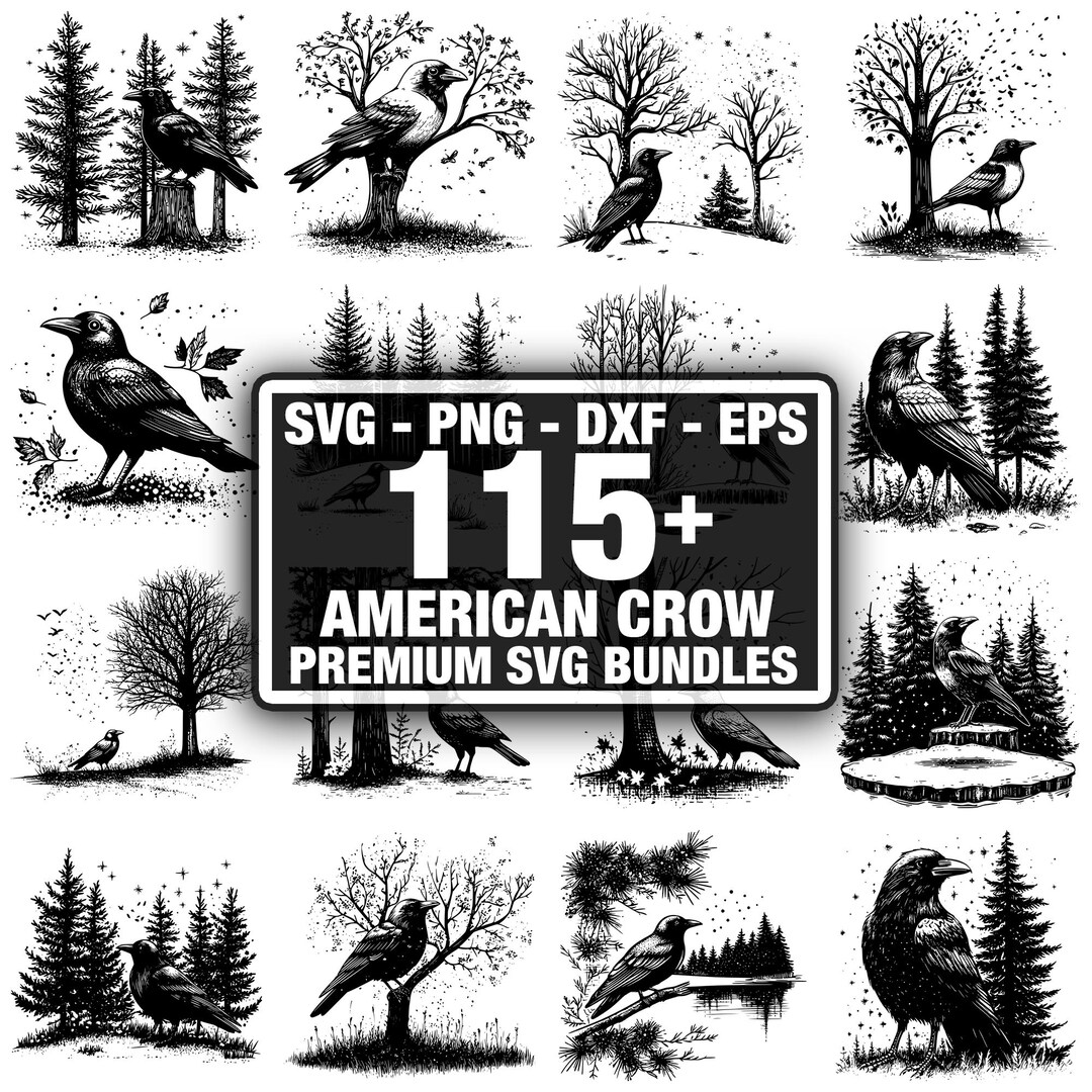 Alt Crow Design 115+ American Crow Bundle, Crow Designs, Instant Download Png, Dxf, Eps ...