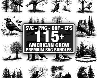 115+ American Crow Bundle, Crow Designs, Instant Download png, dxf, eps, svg