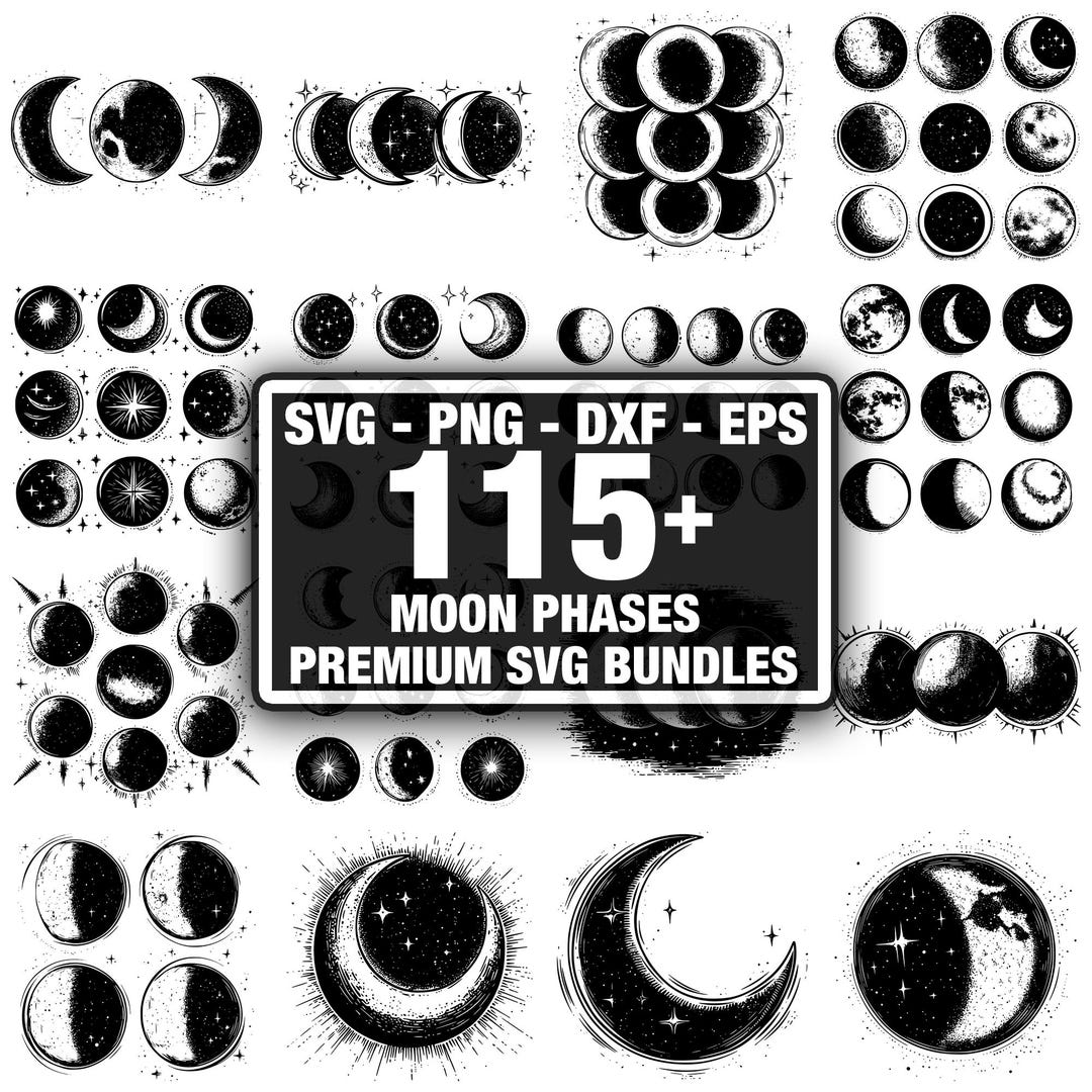 Phase 110 110+ Moon Phases Bundle, Lunar Cycle Astronomy, Instant Download Png ...