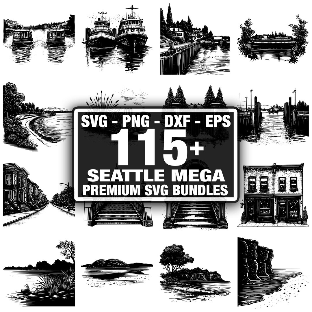 110+ Seattle Bundle, Seattle Skyline Landmarks, Instant Download Png ...