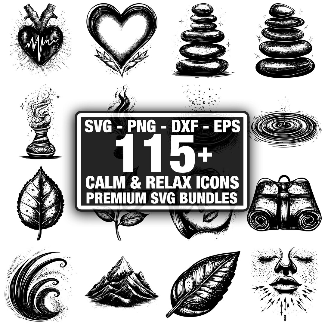 110+ Calm Relax Icons Bundle, Wellness Meditation Symbols, Instant ...
