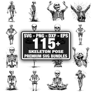 115+ Skelett Pose SVG Bundle, sofortiger digitaler Download png, dxf, eps, svg