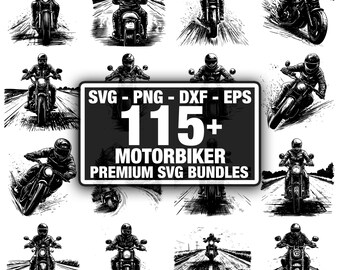 Más de 115 diseños de escenas de motociclistas, descarga instantánea en PNG, DXF, EPS y SVG.