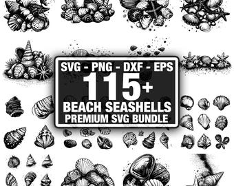 115+ Beach Seashells Bundle, Unique Designs Bundle, Instant Download png, dxf, eps, svg
