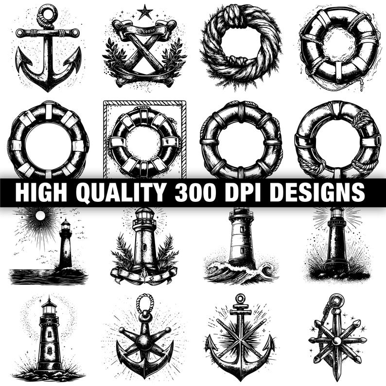 115+ Nautical Symbol Bundle, Ocean & Sailor Designs, Instant Download ...