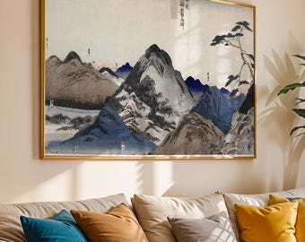 Mountain Landscape Wall Art, Japandi Mountain Print, Japanese Landscape Artwork, Nature Wall Decor, Organic Modern Art