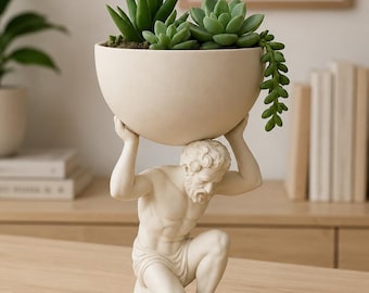 Atlas Planter, Greek Statue Plant Pot, 3D Printed Succulent Planter, Mythology Home Decor, Classical Sculpture, Gift for Plant Lover