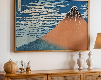 Reproduction sur toile du Fuji rouge d'Hokusai, grande œuvre panoramique murale pour salon, estampe de paysage japonais vintage, décoration au-dessus du lit
