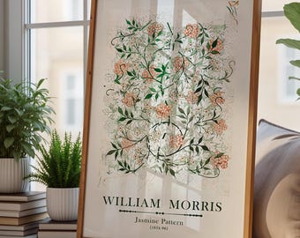 William Morris Jasmine Pattern Poster, Vintage Botanical Wall Art, Cottagecore Floral Print, Garden Art