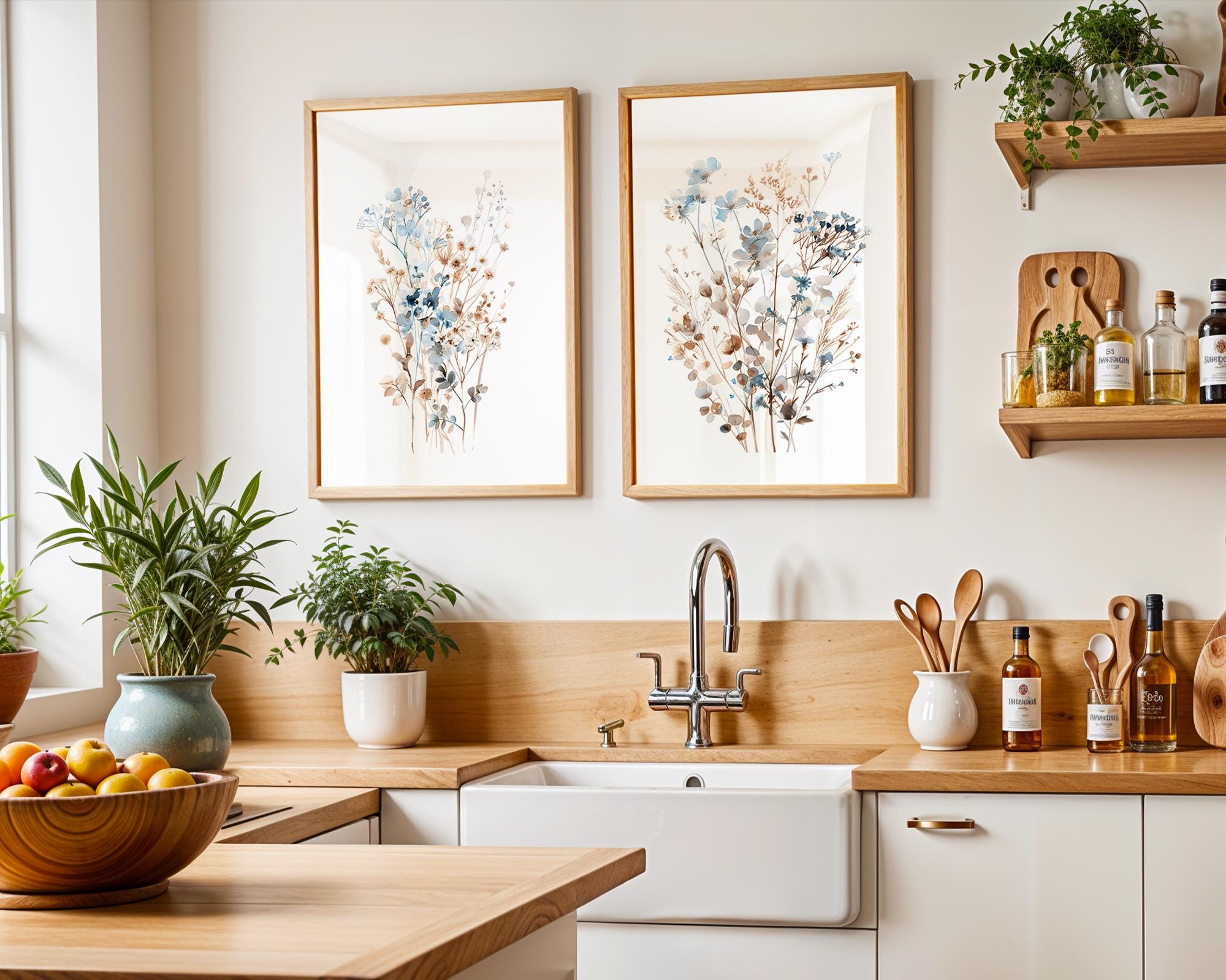 Watercolor Wildflower Wall Art Set of 2 Blue and Brown Botanical Prints ...