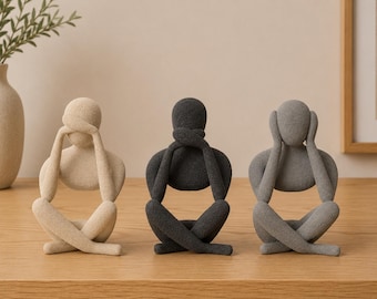 See Hear Speak No Evil Statues, 3D Printed Three Wise Figures, Minimalist Shelf Decor, Meditation Sculpture Set, Unique Gift