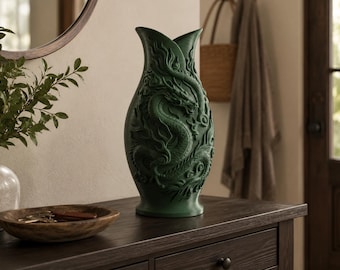 Dragon Vase, 3D Printed Asian Dragon Decor, Red Fantasy Flower Vase, Detailed Mythical Sculpture, Unique Gothic Home Accent Gift