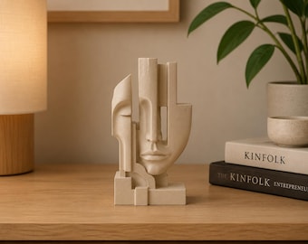 Abstract Face Sculpture, 3D Printed Geometric Human Statue, Modern Cubist Decor, Minimalist Shelf Art, Contemporary Home Gift