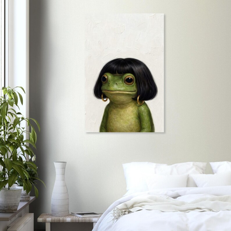 Funny Frog Girl Poster, Vintage Oil Painting Style Frog Art Print, Whimsical Frog Wall Art, Quirky Animal Decor Gift image 8