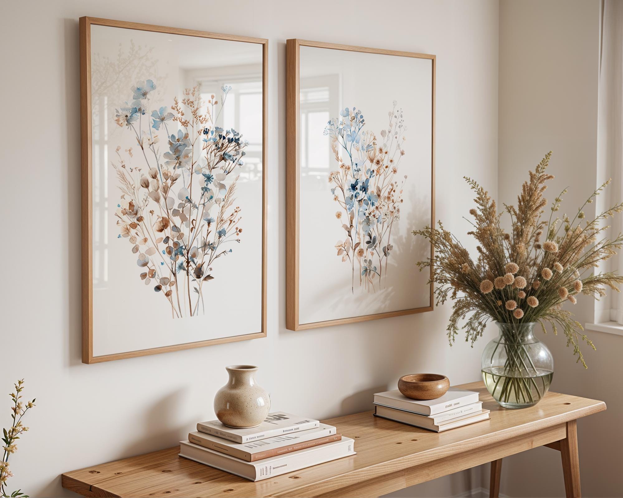 Watercolor Wildflower Wall Art Set of 2 Blue and Brown Botanical Prints ...