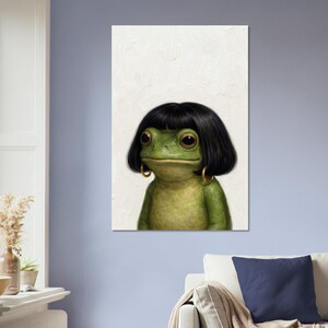 Funny Frog Girl Poster, Vintage Oil Painting Style Frog Art Print, Whimsical Frog Wall Art, Quirky Animal Decor Gift image 10