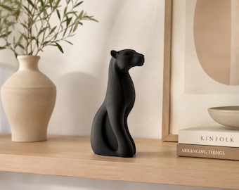 Panther Sculpture, 3D Printed Black Panther Statue, Modern Wildlife Decor, Minimalist Shelf Art, Animal Lover Gift