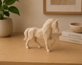 Low Poly Horse Sculpture, 3D Printed Geometric Horse Statue, Modern Equestrian Decor, Minimalist Shelf Art, Horse Lover Gift