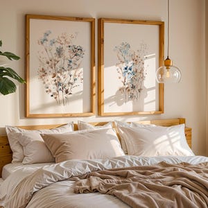 Watercolor Wildflower Wall Art Set of 2 Blue and Brown Botanical Prints ...