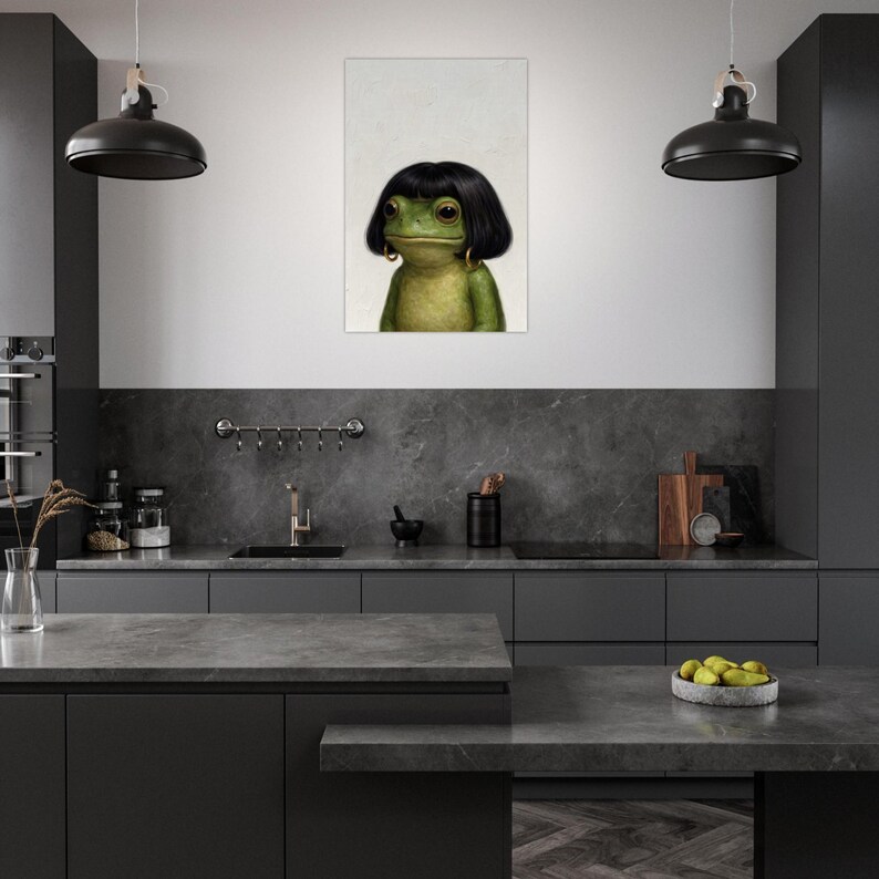 Funny Frog Girl Poster, Vintage Oil Painting Style Frog Art Print, Whimsical Frog Wall Art, Quirky Animal Decor Gift image 9
