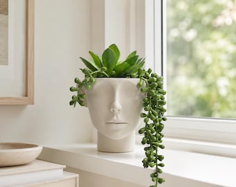Face Planter, 3D Printed Head Plant Pot, Woman Face Succulent Planter, Modern Sculpture Decor, Unique Indoor Plant Lover Gift