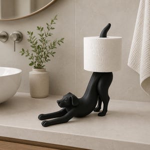 Decorative Dog Toilet Paper Holder – 3-Piece Set, Milky White & Beige Puppy Face Design For Bathroom Storage