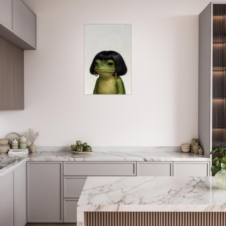 Funny Frog Girl Poster, Vintage Oil Painting Style Frog Art Print, Whimsical Frog Wall Art, Quirky Animal Decor Gift image 12