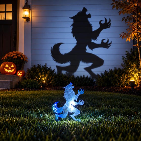 Werewolf Shadow Light, Halloween Yard Shadow Decor, Spooky Outdoor LED Decoration, 3D Printed Werewolf Halloween Prop, Horror Lawn Decor