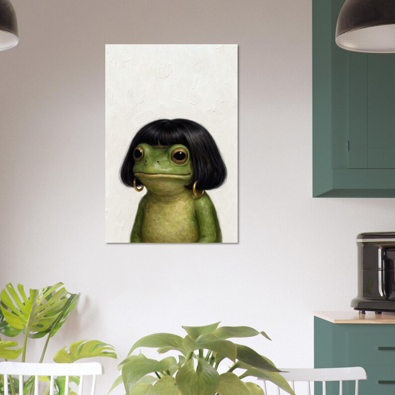 Funny Frog Girl Poster, Vintage Oil Painting Style Frog Art Print, Whimsical Frog Wall Art, Quirky Animal Decor Gift image 14