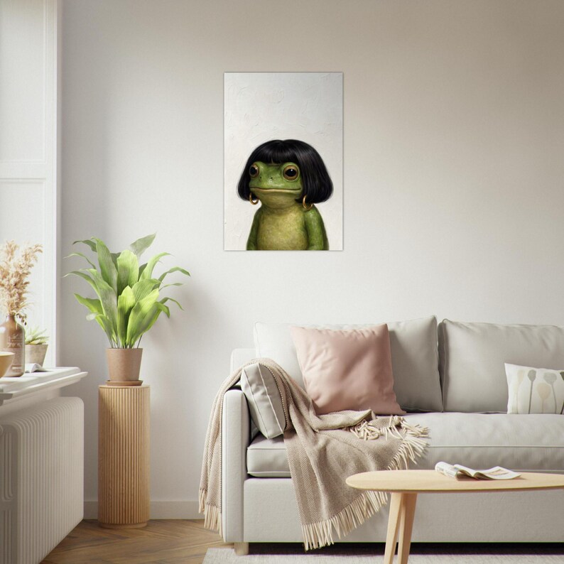Funny Frog Girl Poster, Vintage Oil Painting Style Frog Art Print, Whimsical Frog Wall Art, Quirky Animal Decor Gift image 11