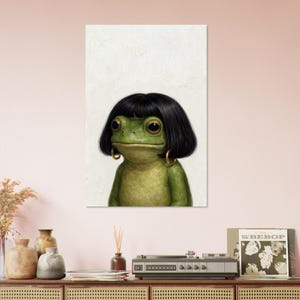 Funny Frog Girl Poster, Vintage Oil Painting Style Frog Art Print, Whimsical Frog Wall Art, Quirky Animal Decor Gift image 6