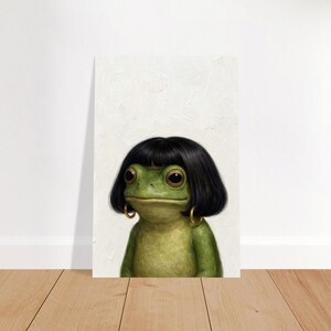 Funny Frog Girl Poster, Vintage Oil Painting Style Frog Art Print, Whimsical Frog Wall Art, Quirky Animal Decor Gift image 5