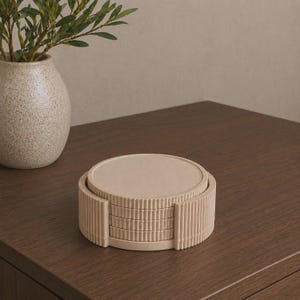 Modern Ribbed Coaster Set with 4 Holder, Minimalist Drink Coasters, Neutral Home Decor, Coffee Table Accessories, Housewarming Gift