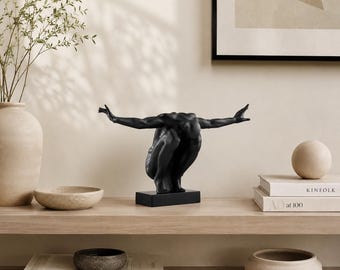 Abstract Human Sculpture, 3D Printed Male Figure Statue, Arms Outstretched Decor, Modern Fitness Art, Minimalist Shelf Accent