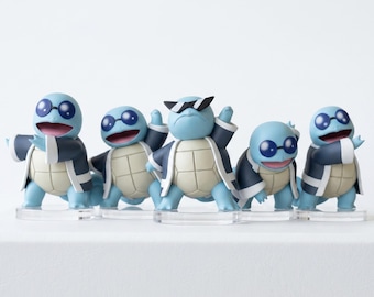 Zestaw 5 elementów Squirtle Squad | Ręcznie malowana figurka Pokemon z żywicy | Dekoracja biurka w stylu anime, nostalgiczny prezent