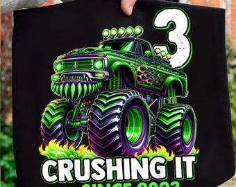 Birthday Monster Truck 3 year Old Boys Born 2023 Png, Birthday Party Png, Monster Truck Png, Birthday Png, Instant Download.