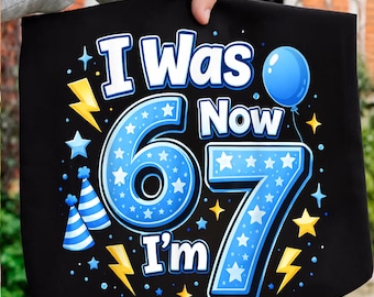 i was 6 now im 7 png, Blue Checkered Birthday Boy SVG, I Was 6 Now I’m 7 Bday Design,i was 6 now im seven svg birthday gift shirt for boys