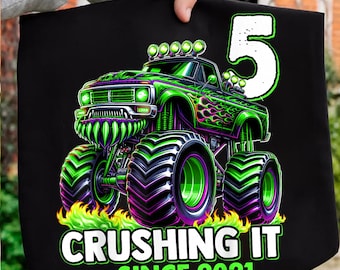 Birthday Monster Truck 5 year Old Boys Born 2021 Png, Birthday Party Png, Monster Truck Png, Birthday Png, Instant Download.