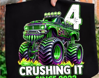 Birthday Monster Truck 4 year Old Boys Born 2022 Png, Birthday Party Png, Monster Truck Png, Birthday Png, Instant Download.