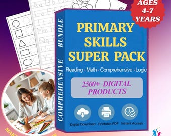 Primary Skills Super Pack for Kids Ages 4-7  2500+ Printable Pages