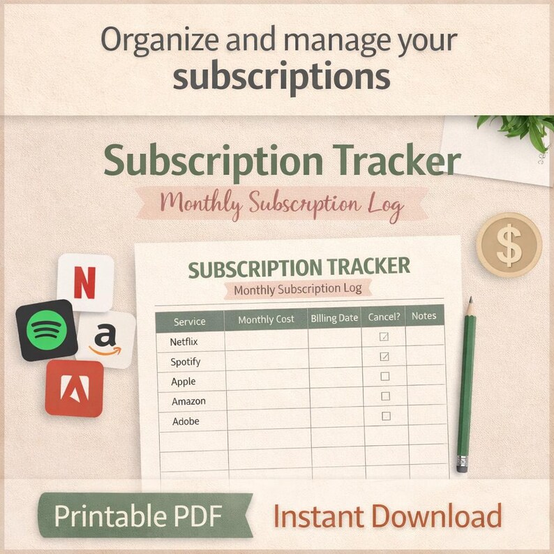 Sample Notes For Subscription Box Subscription Tracker Printable, Monthly Log, Expense Budget Planner ...