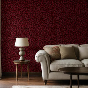 Red Leopard Print Wallpaper Modern Animal Pattern Wall Decor, Maximalist Room Aesthetic, Dark Moody Cheetah Peel and Stick Paper