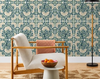 William Morris Style Sage Green Floral Wallpaper, Arts and Crafts Botanical Wall Mural, Vintage Kitchen Decor, Peel and Stick Paper