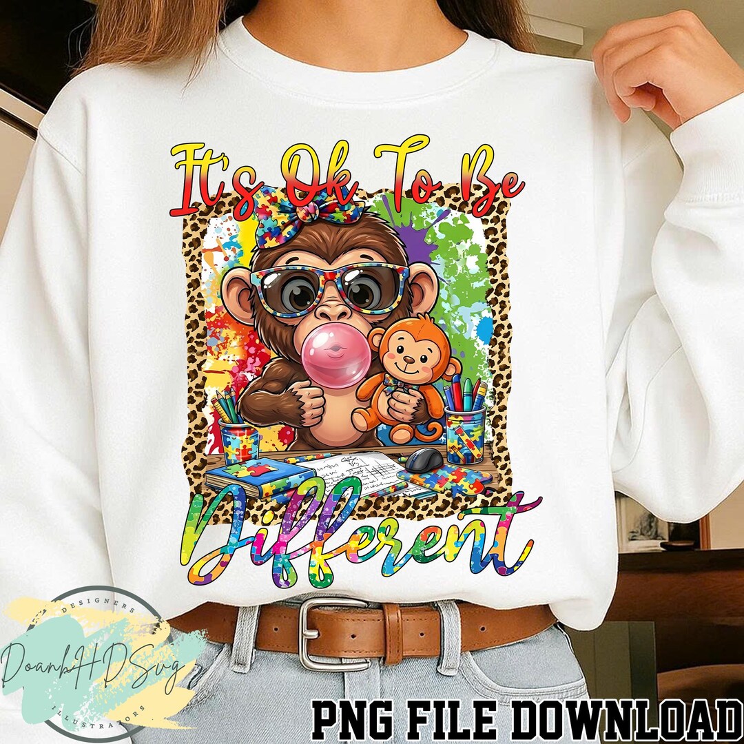 HOT 2026 TREND!!! It’s Ok to Be Different Png, Autism Punch Monkey Png ...