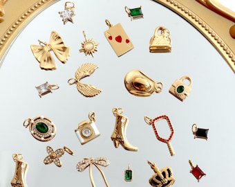 Dije de oro para collar, bota vaquera con lazo coqueto, colgante de carta de as, suministros para hacer joyas, circonita cúbica esmaltada bañada en oro de 18 quilates