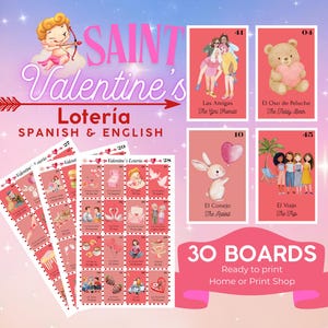 Valentine’s Day Loteria Printable – 30 Player Pink & Red Party Game, Galentine’s Bingo, Love Theme Fiesta Download, Romantic Anniversary