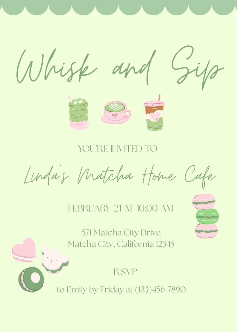 Whisk & Sip Matcha Home Café Invitation | Canva Editable Matcha Party ...
