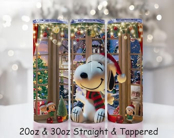 Witte hond kerst beker wrap witte hond cartoon ontwerp png mager 20oz beker wrap sublimatie print