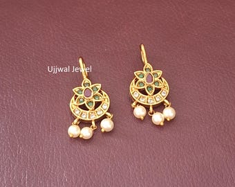 Floral Kemp Bugadi Earring For Women Ethnic Lotus Kundan Gold Plated Ear Cuff